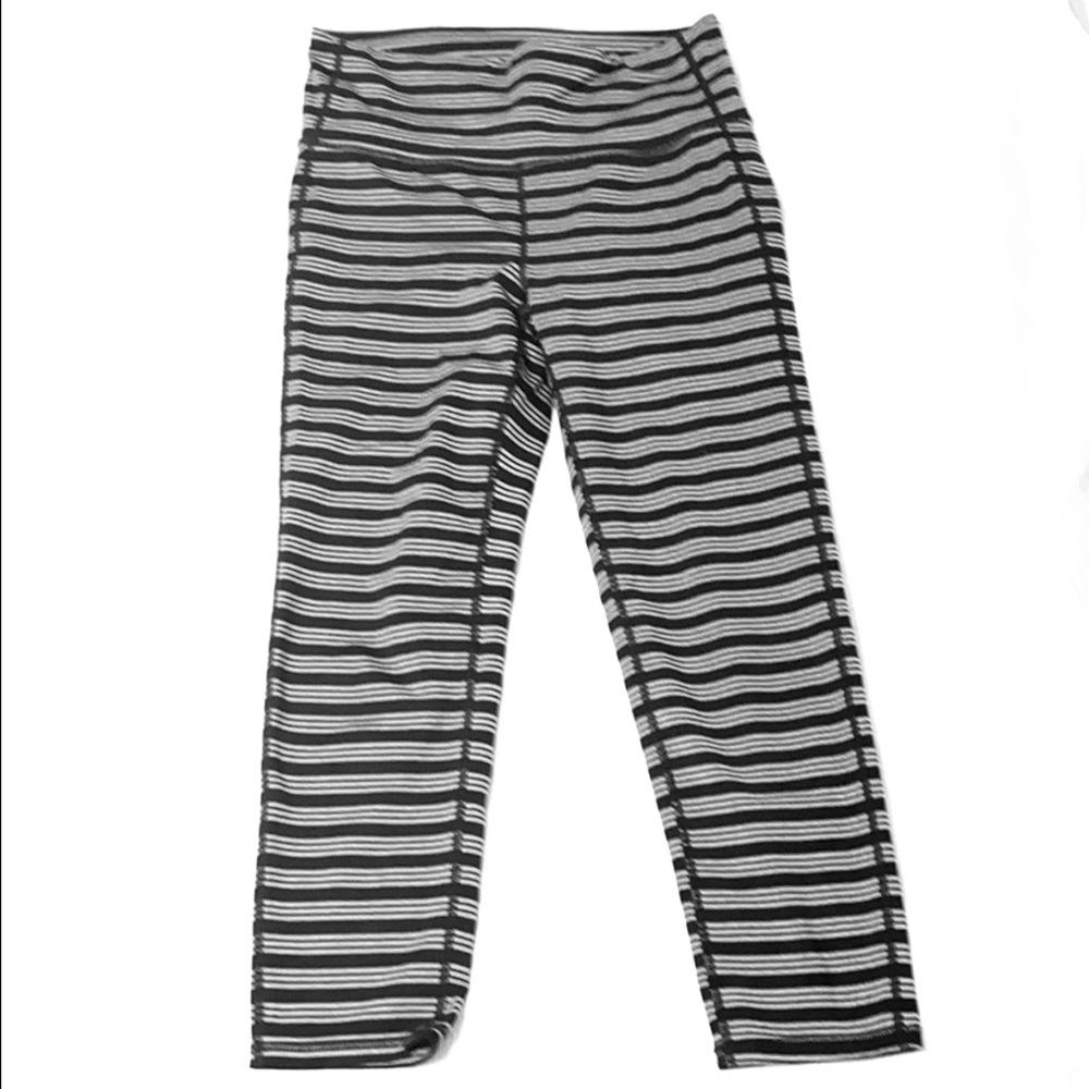 Athleta Grey and Black Striped Leggings - Small